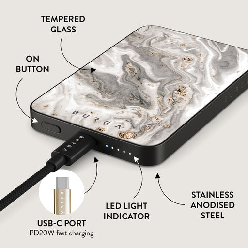 Snowstorm - Grey Marble Magnetic Power Bank