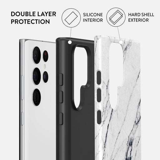 Satin White - Marble Samsung Galaxy S22 Ultra Case 4